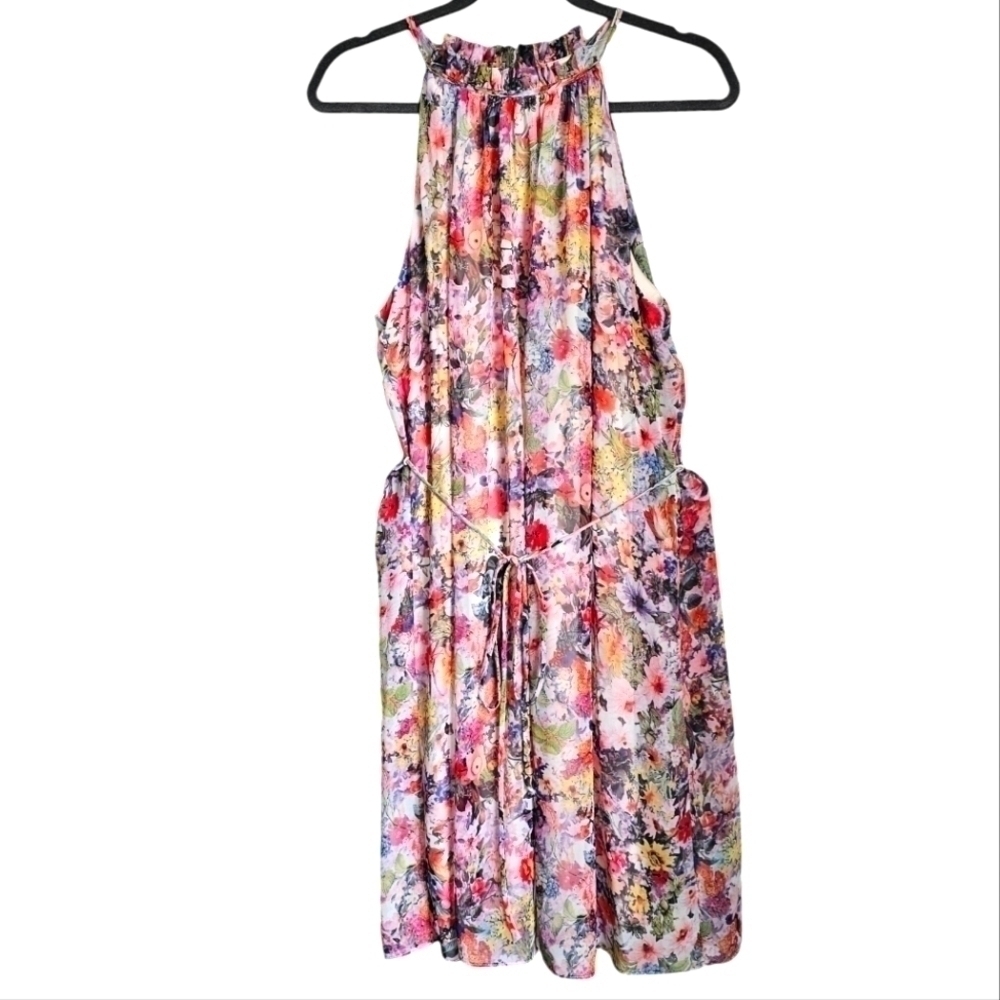 Elegant Floral Chiffon Halter Dress Plus Size 14